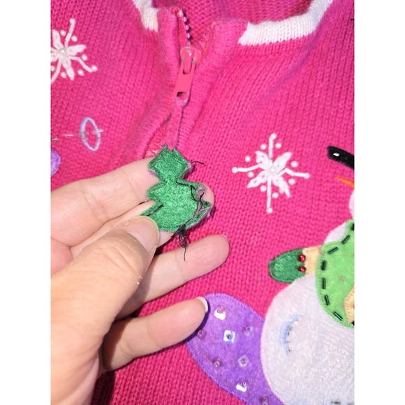 Tiara International Christmas Collection VTG Pink Snowman Sweater Cardigan - Picture 7 of 10